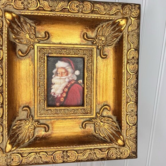 Vintage Santa Claus Portrait Painting Ornate Gold Gilded Ornate Frame Art PRETTY - Picture 5 of 15